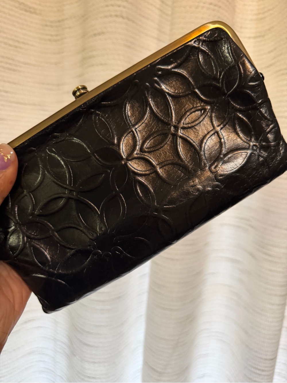 HOBO Black Embossed Leather Frame Clutch